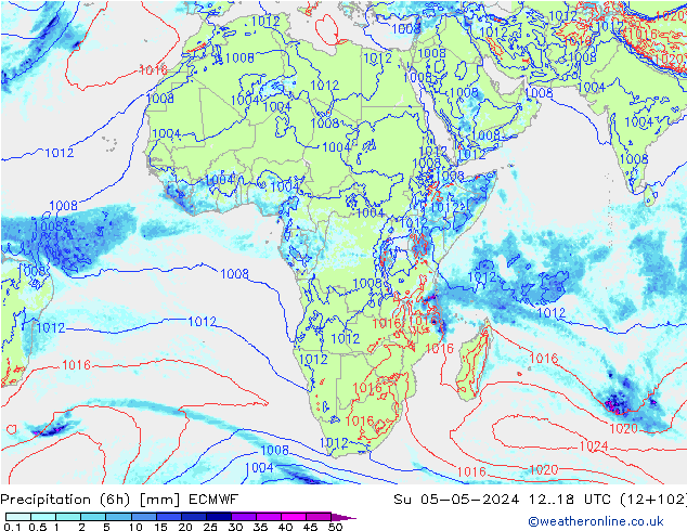 Z500/Rain (+SLP)/Z850 ECMWF Su 05.05.2024 18 UTC