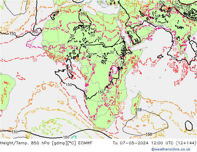 Height/Temp. 850 hPa ECMWF mar 07.05.2024 12 UTC