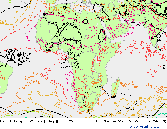 Height/Temp. 850 hPa ECMWF Čt 09.05.2024 06 UTC