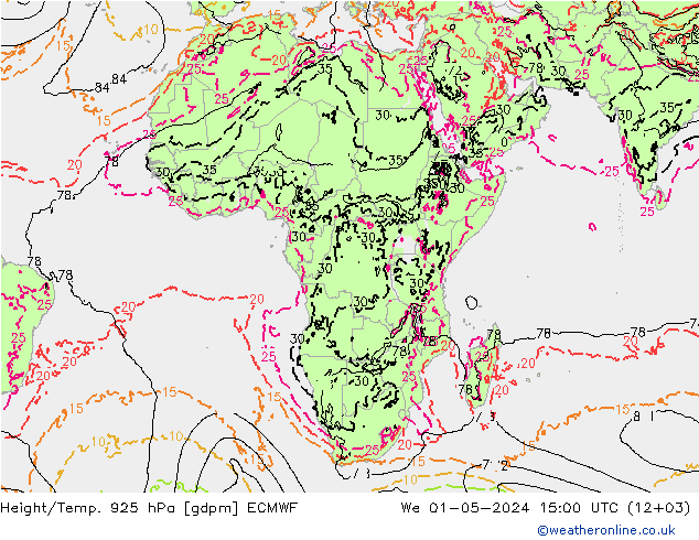 Height/Temp. 925 hPa ECMWF We 01.05.2024 15 UTC