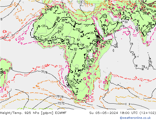 Height/Temp. 925 hPa ECMWF dom 05.05.2024 18 UTC