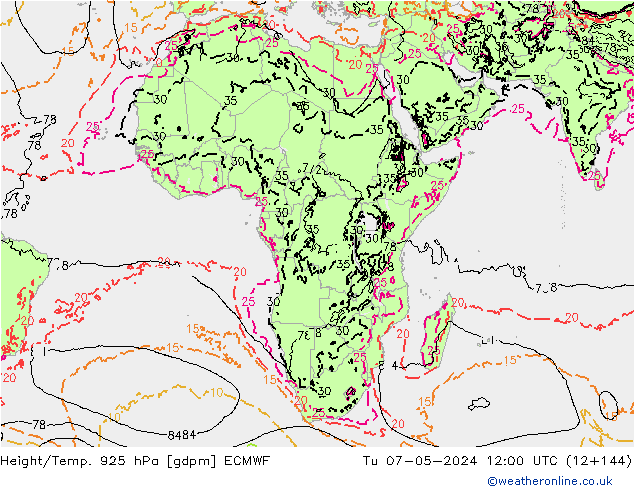 Height/Temp. 925 hPa ECMWF mar 07.05.2024 12 UTC