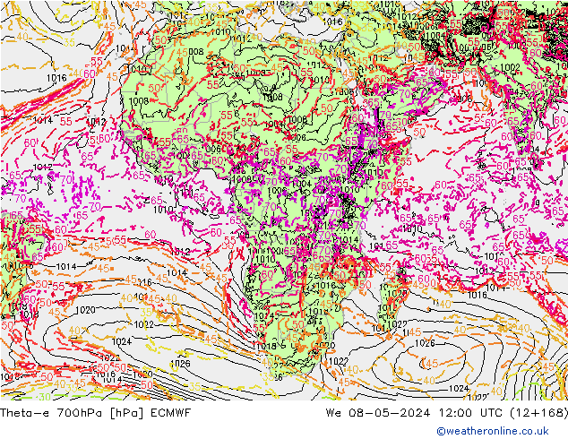 Theta-e 700hPa ECMWF We 08.05.2024 12 UTC