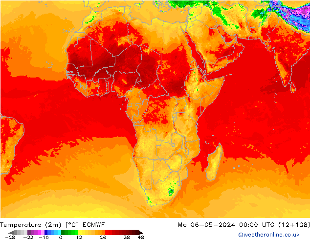 Temperatuurkaart (2m) ECMWF ma 06.05.2024 00 UTC