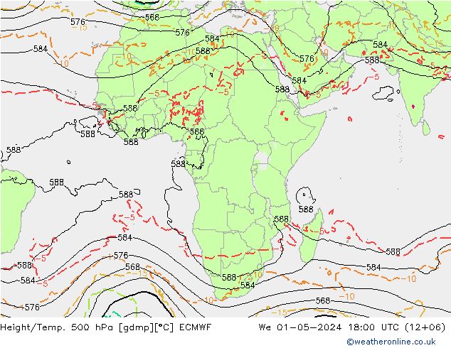Height/Temp. 500 hPa ECMWF śro. 01.05.2024 18 UTC
