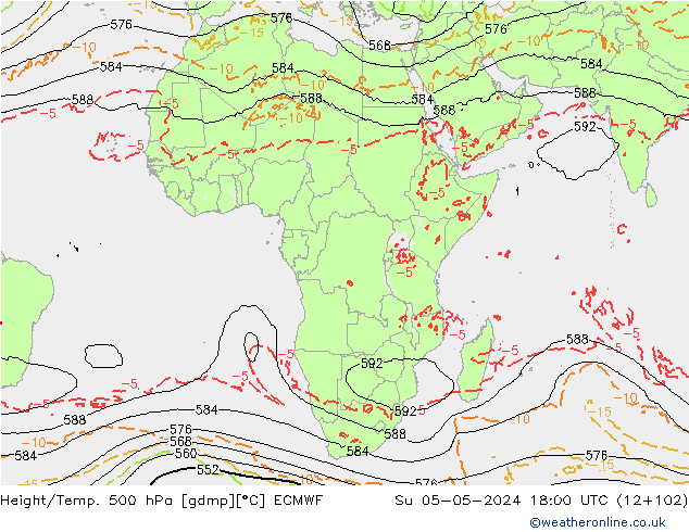 Z500/Rain (+SLP)/Z850 ECMWF Su 05.05.2024 18 UTC