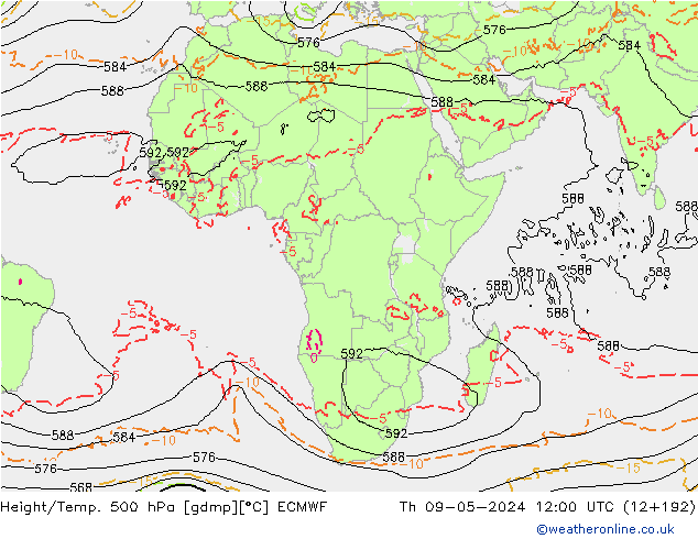 Z500/Rain (+SLP)/Z850 ECMWF jue 09.05.2024 12 UTC