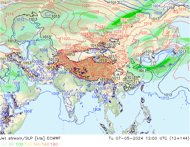 Jet stream/SLP ECMWF Tu 07.05.2024 12 UTC