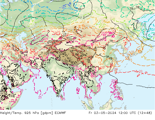 Height/Temp. 925 hPa ECMWF  03.05.2024 12 UTC