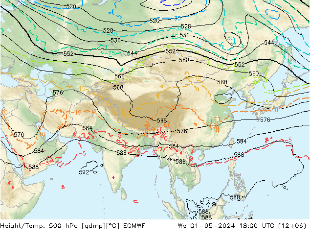 Z500/Rain (+SLP)/Z850 ECMWF Qua 01.05.2024 18 UTC