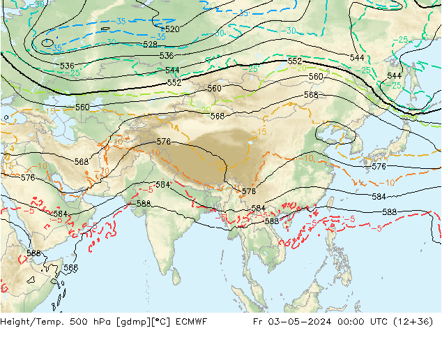 Z500/Yağmur (+YB)/Z850 ECMWF Cu 03.05.2024 00 UTC