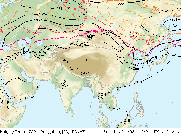 Height/Temp. 700 hPa ECMWF Sa 11.05.2024 12 UTC