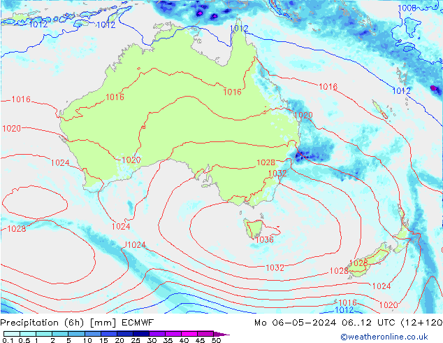 Z500/Rain (+SLP)/Z850 ECMWF pon. 06.05.2024 12 UTC