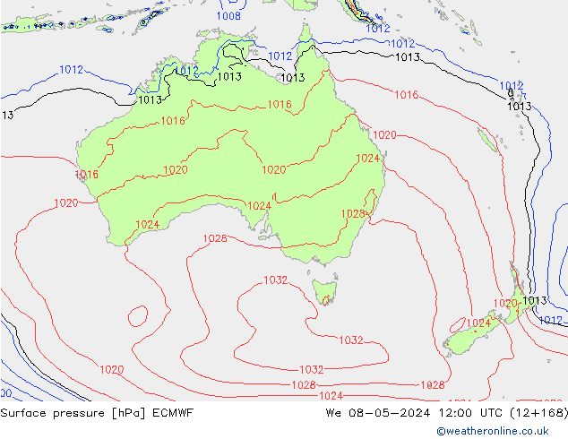 Presión superficial ECMWF mié 08.05.2024 12 UTC