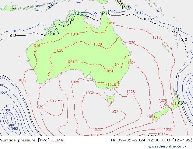 Pressione al suolo ECMWF gio 09.05.2024 12 UTC