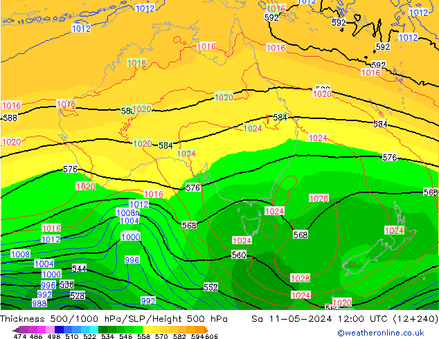 Schichtdicke 500-1000 hPa ECMWF Sa 11.05.2024 12 UTC