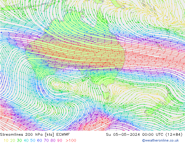 Streamlines 200 hPa ECMWF Su 05.05.2024 00 UTC