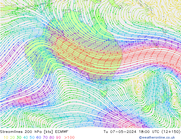 Streamlines 200 hPa ECMWF Tu 07.05.2024 18 UTC