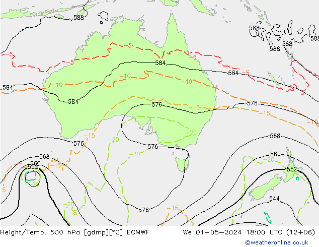 Z500/Rain (+SLP)/Z850 ECMWF  01.05.2024 18 UTC