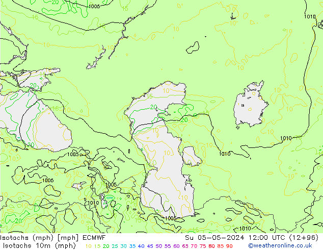 Isotachen (mph) ECMWF zo 05.05.2024 12 UTC