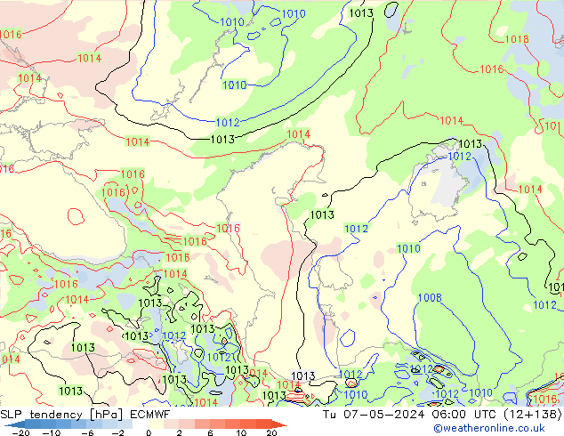 Druktendens (+/-) ECMWF di 07.05.2024 06 UTC