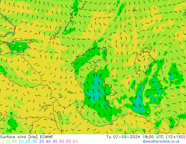 Surface wind ECMWF Tu 07.05.2024 18 UTC