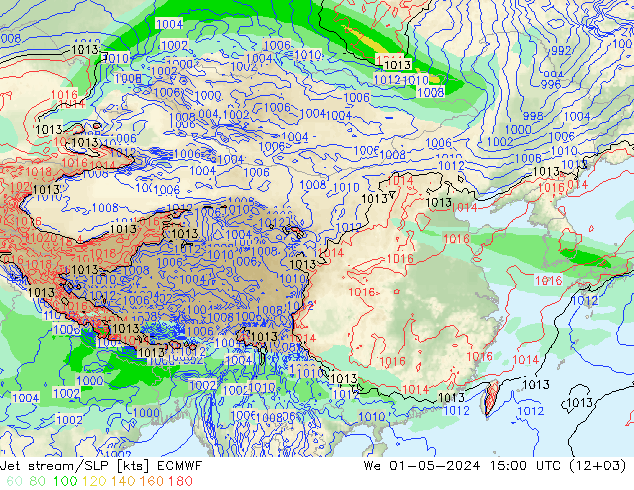 高速氣流/地面气压 ECMWF 星期三 01.05.2024 15 UTC