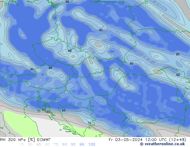 RH 300 hPa ECMWF ven 03.05.2024 12 UTC