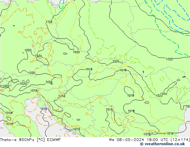 Theta-e 850hPa ECMWF wo 08.05.2024 18 UTC