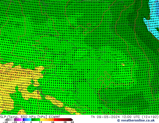 SLP/Temp. 850 hPa ECMWF gio 09.05.2024 12 UTC