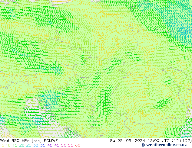 Vento 850 hPa ECMWF dom 05.05.2024 18 UTC