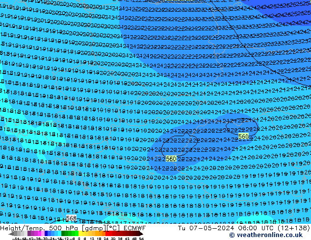 Z500/Regen(+SLP)/Z850 ECMWF di 07.05.2024 06 UTC