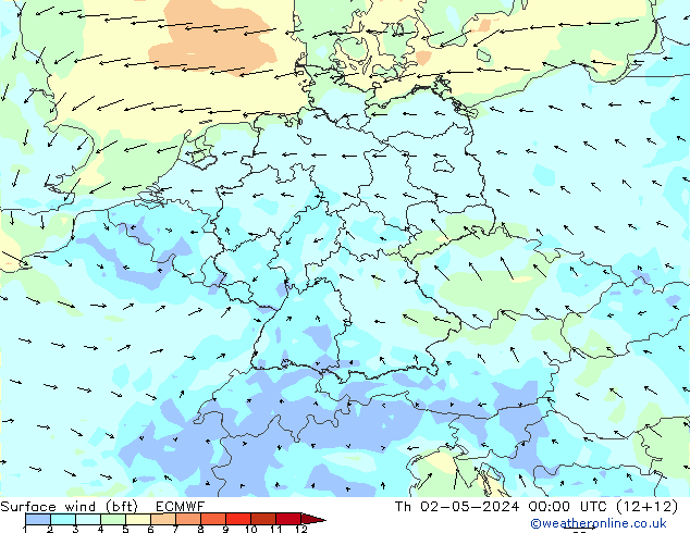 Surface wind (bft) ECMWF Th 02.05.2024 00 UTC