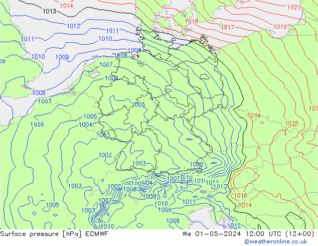 地面气压 ECMWF 星期三 01.05.2024 12 UTC