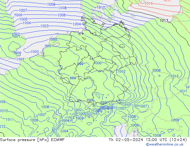 pressão do solo ECMWF Qui 02.05.2024 12 UTC