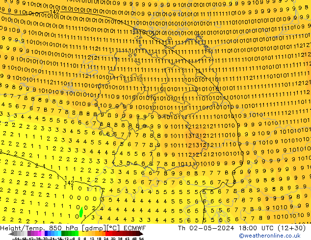 Height/Temp. 850 hPa ECMWF Do 02.05.2024 18 UTC