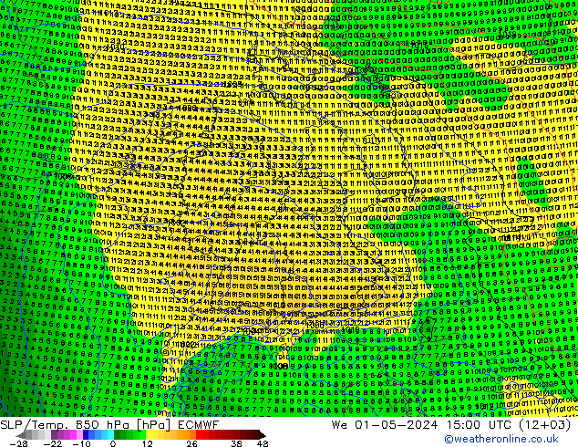 SLP/Temp. 850 hPa ECMWF Mi 01.05.2024 15 UTC