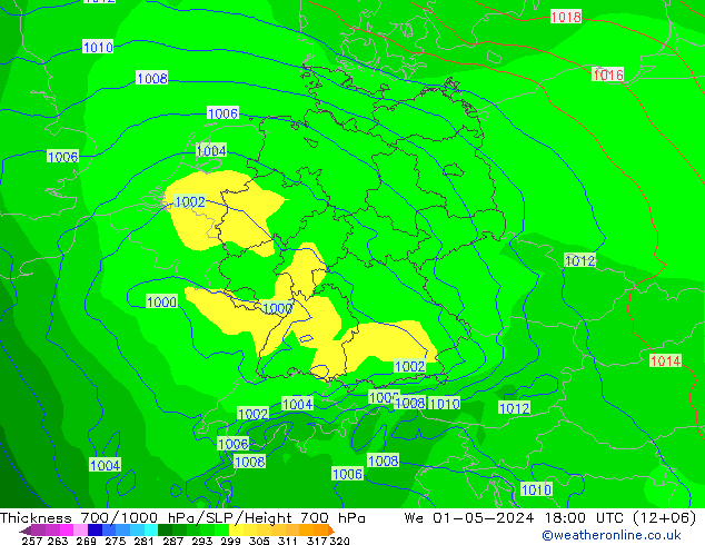 Thck 700-1000 hPa ECMWF 星期三 01.05.2024 18 UTC