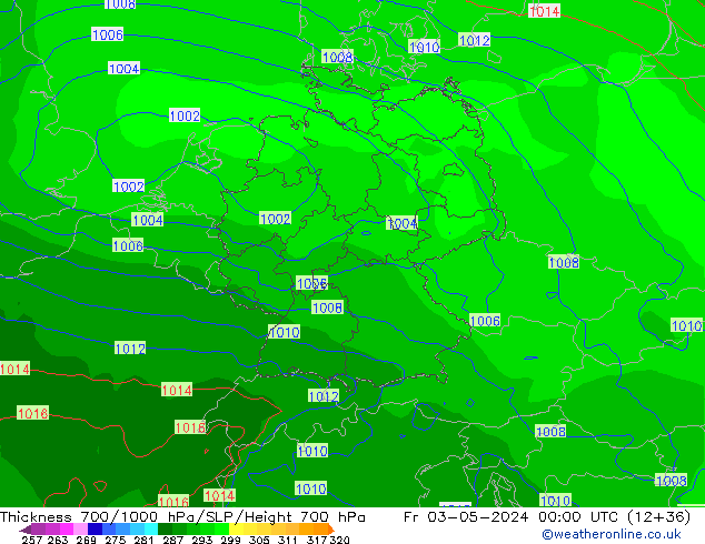 Schichtdicke 700-1000 hPa ECMWF Fr 03.05.2024 00 UTC