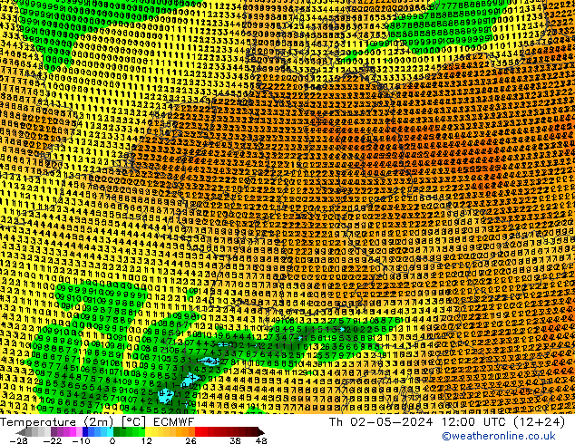 Temperature (2m) ECMWF Th 02.05.2024 12 UTC