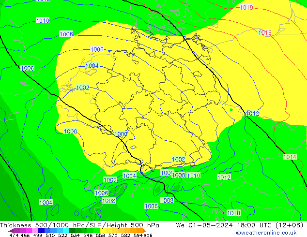 Espesor 500-1000 hPa ECMWF mié 01.05.2024 18 UTC