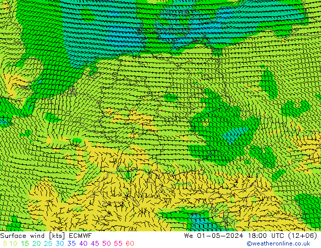 Vento 10 m ECMWF mer 01.05.2024 18 UTC