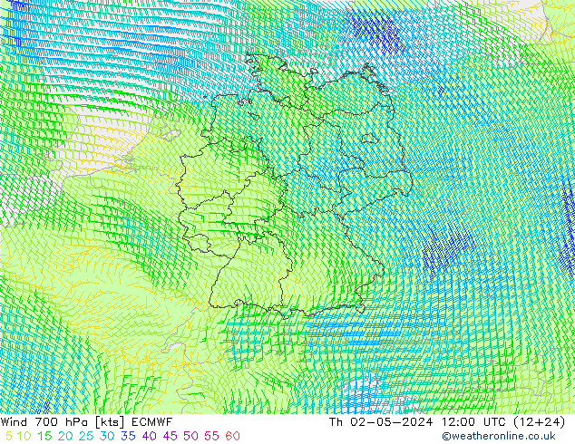 Wind 700 hPa ECMWF Th 02.05.2024 12 UTC