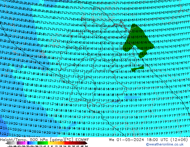 Z500/Rain (+SLP)/Z850 ECMWF 星期三 01.05.2024 18 UTC