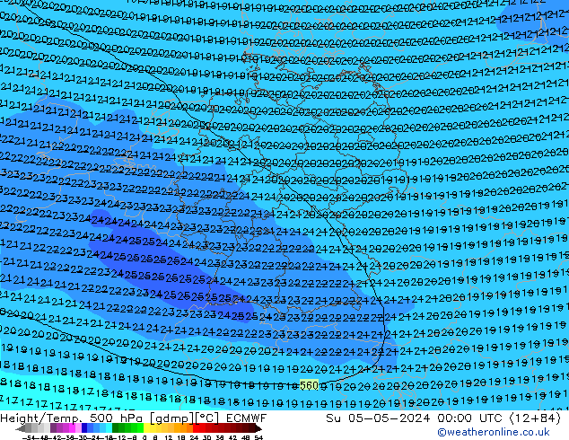 Z500/Yağmur (+YB)/Z850 ECMWF Paz 05.05.2024 00 UTC