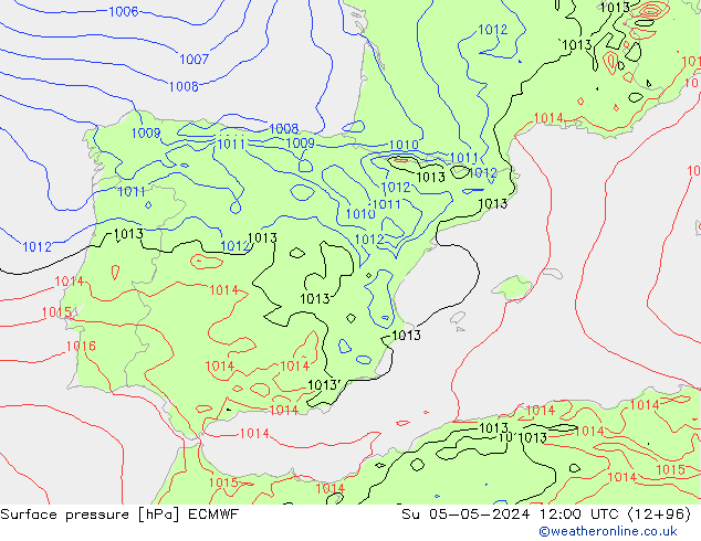 pressão do solo ECMWF Dom 05.05.2024 12 UTC