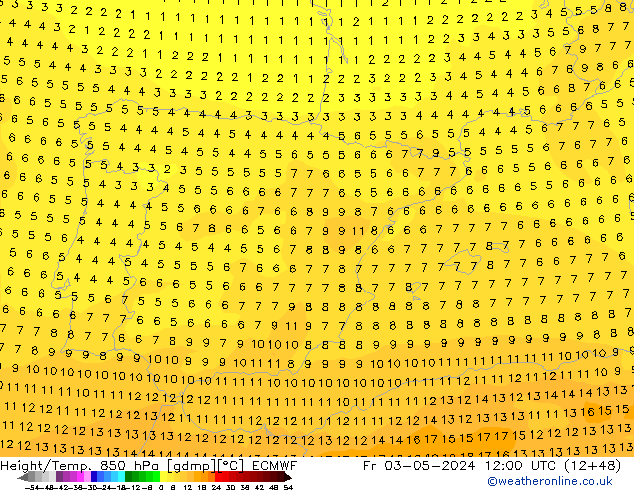 Z500/Rain (+SLP)/Z850 ECMWF Fr 03.05.2024 12 UTC