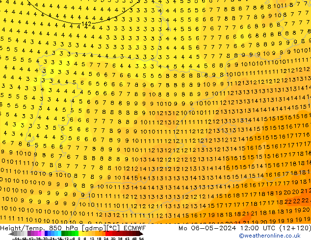 Z500/Rain (+SLP)/Z850 ECMWF Po 06.05.2024 12 UTC