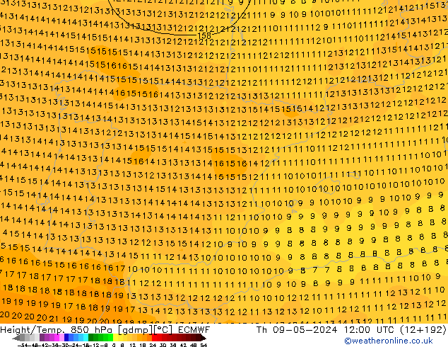 Z500/Yağmur (+YB)/Z850 ECMWF Per 09.05.2024 12 UTC