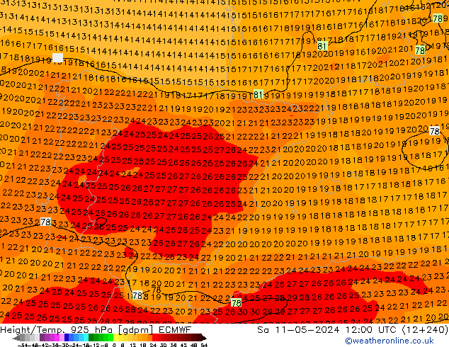 Height/Temp. 925 hPa ECMWF Sáb 11.05.2024 12 UTC